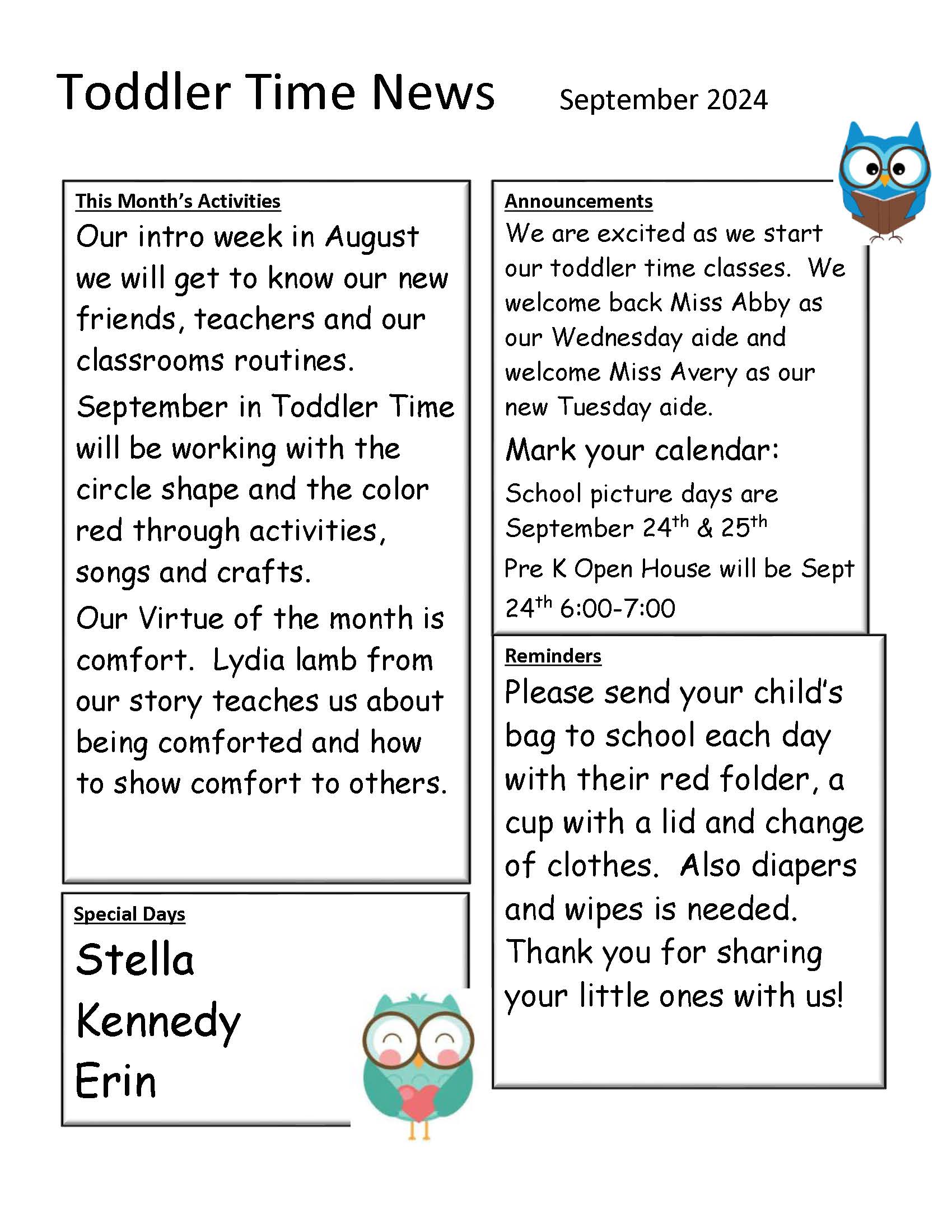 Toddler Time Newsletter September 2024